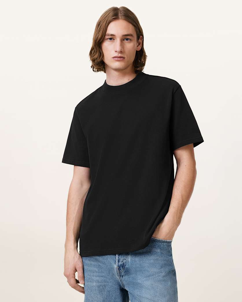 all saints Nero Mock Neck Short Sleeve T-Shirt Jet Black