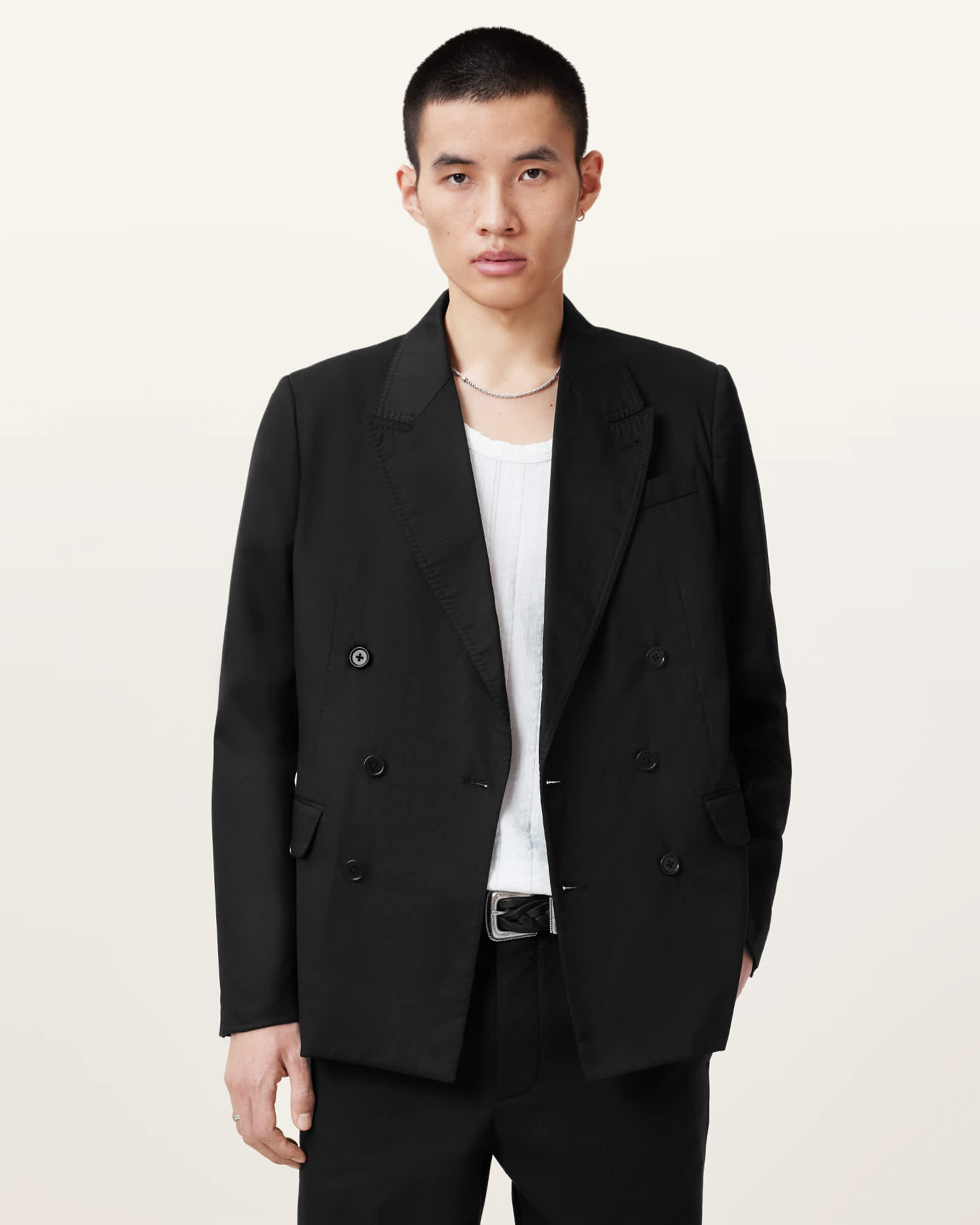 All Saints Newton Double Breasted Relaxed Blazer Koto Black