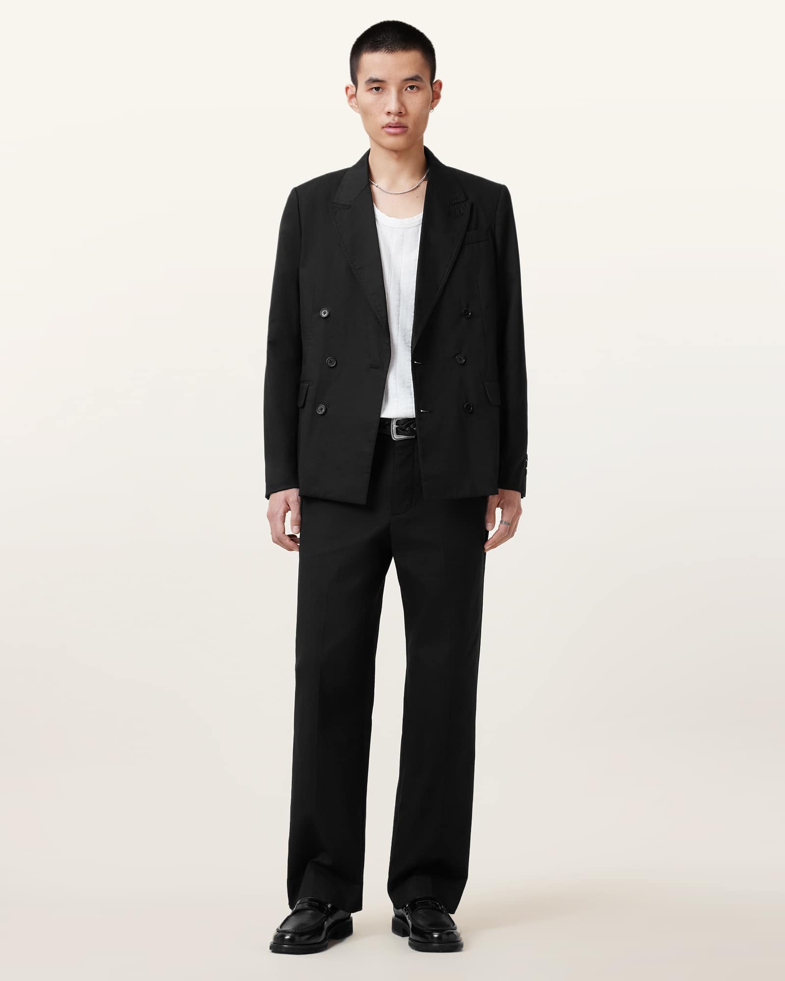 All Saints Newton Double Breasted Relaxed Blazer Koto Black