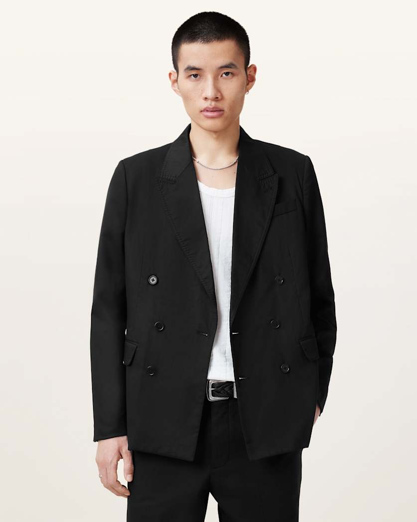 all saints Newton Double Breasted Relaxed Blazer Koto Black