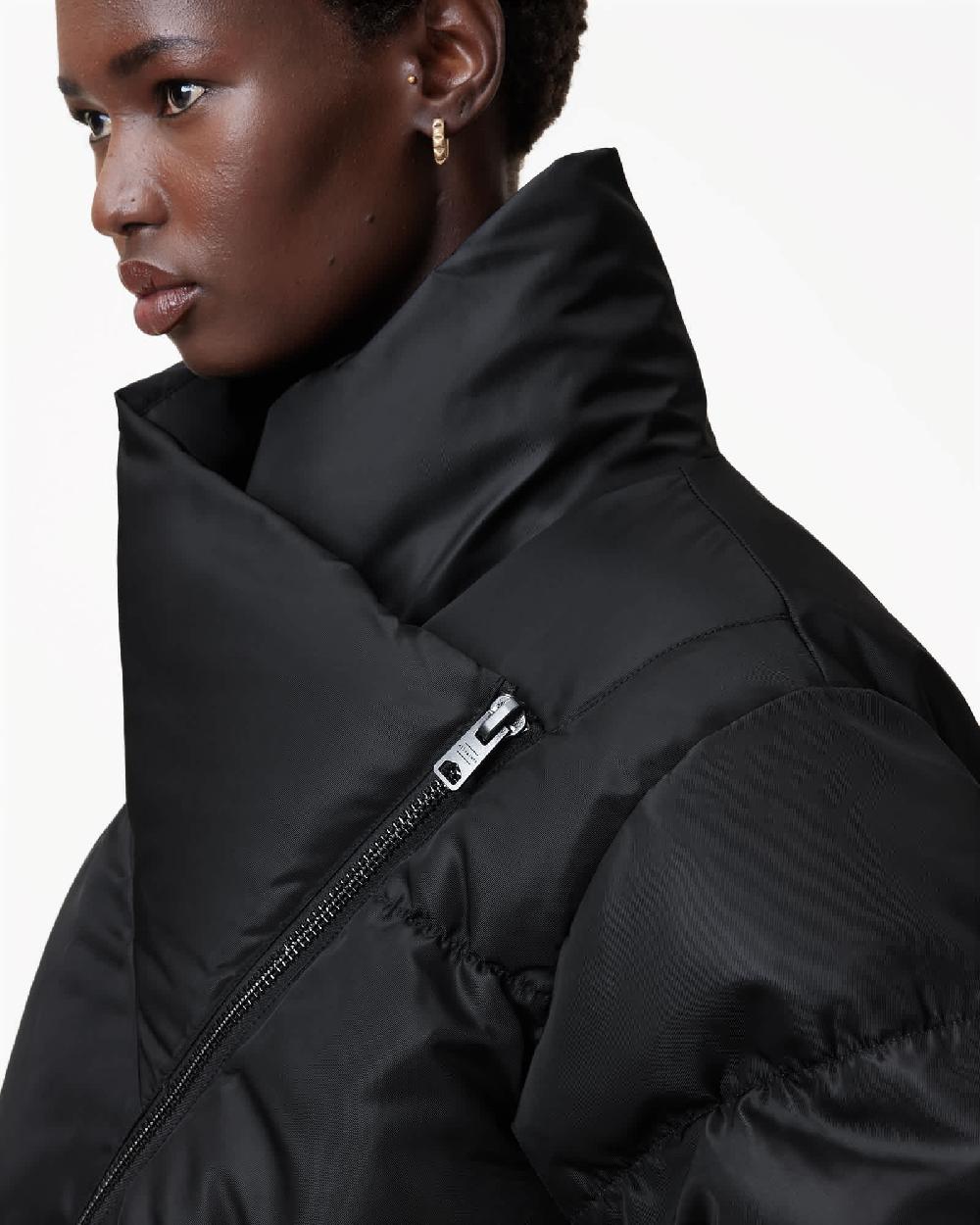 All Saints Nickol Asymmetric Cropped Puffer Jacket Black
