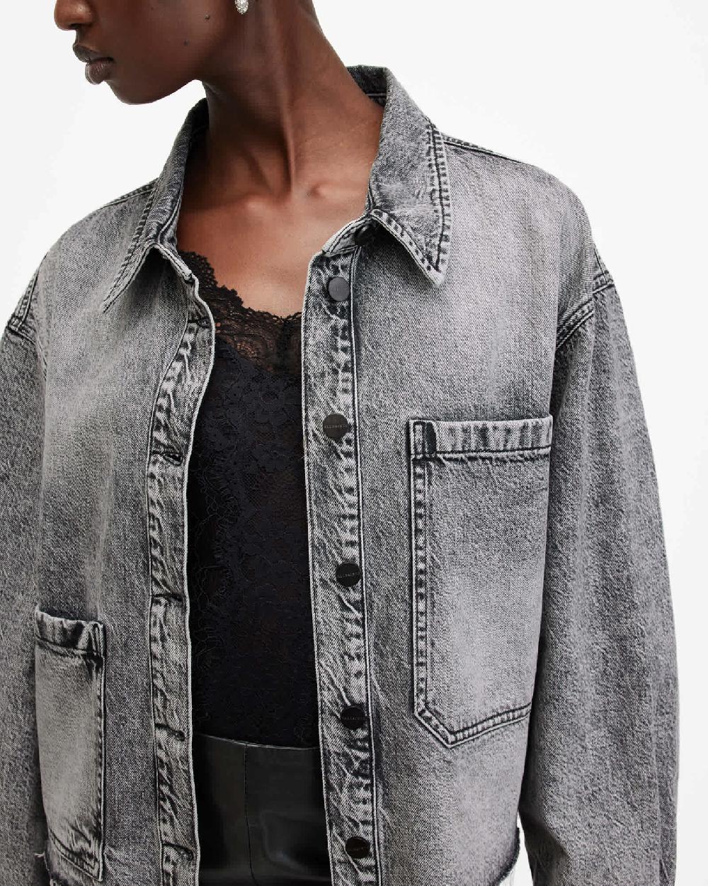 All Saints Nicky Oversized Denim Shirt Jacket Vintage Black