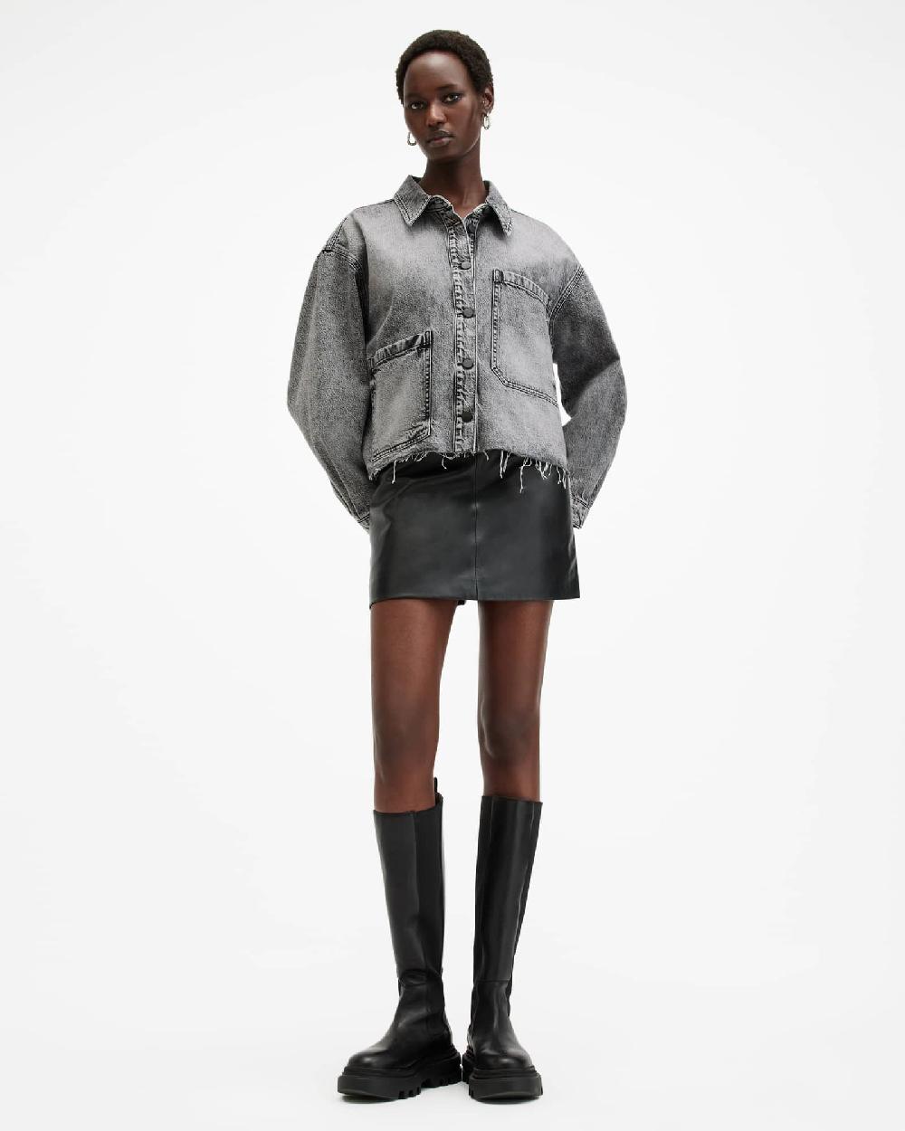 All Saints Nicky Oversized Denim Shirt Jacket Vintage Black