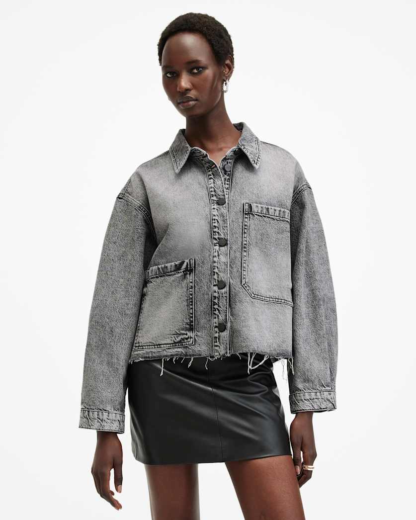 all saints Nicky Oversized Denim Shirt Jacket Vintage Black
