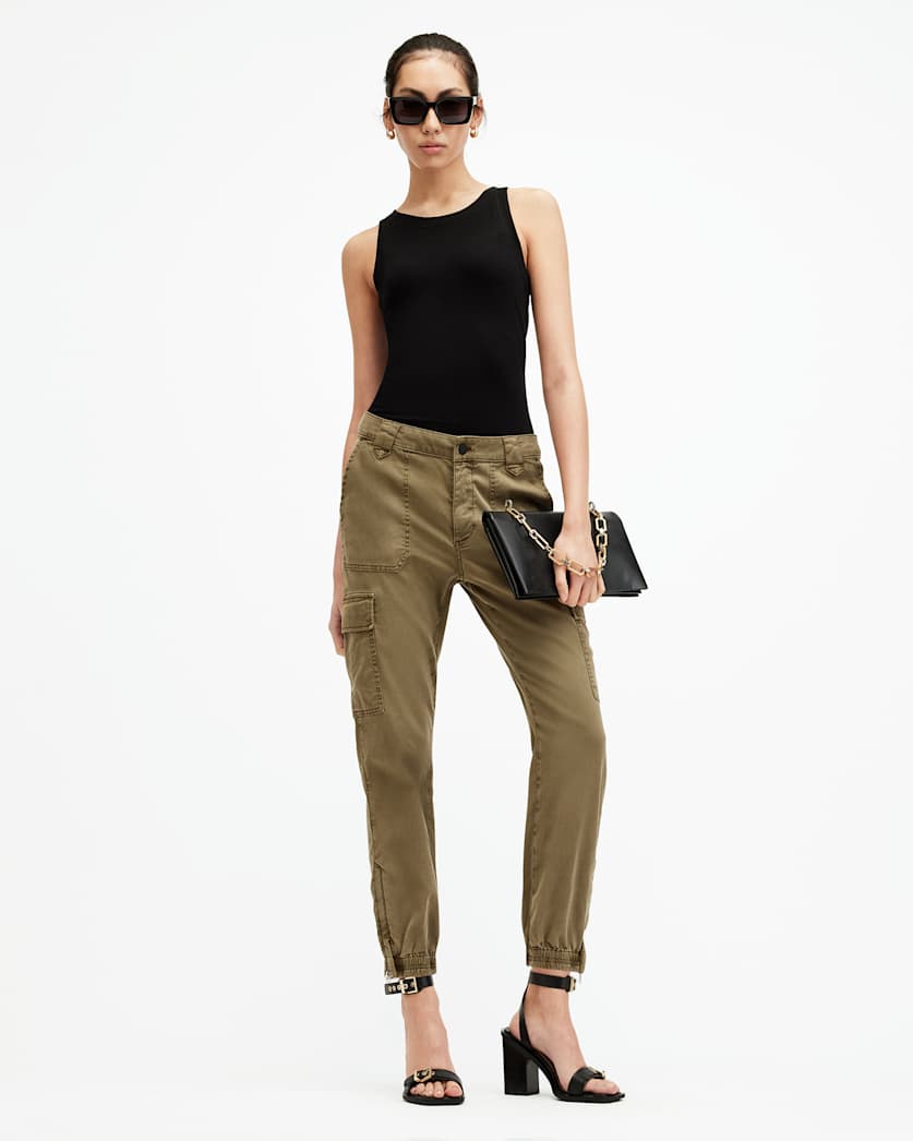 all saints Nola High-Rise Jogger Pants Dark Khaki Green
