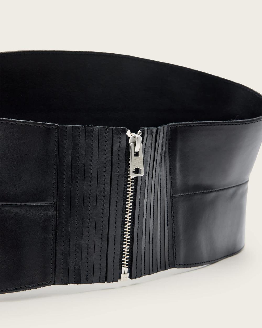 All Saints Oakleigh Leather Corset Belt BLACK/ANTQ NICKEL