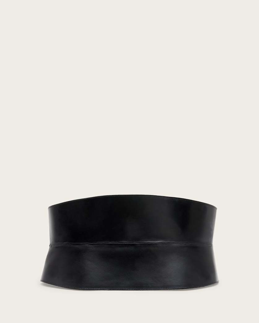 all saints Oakleigh Leather Corset Belt BLACK/ANTQ NICKEL
