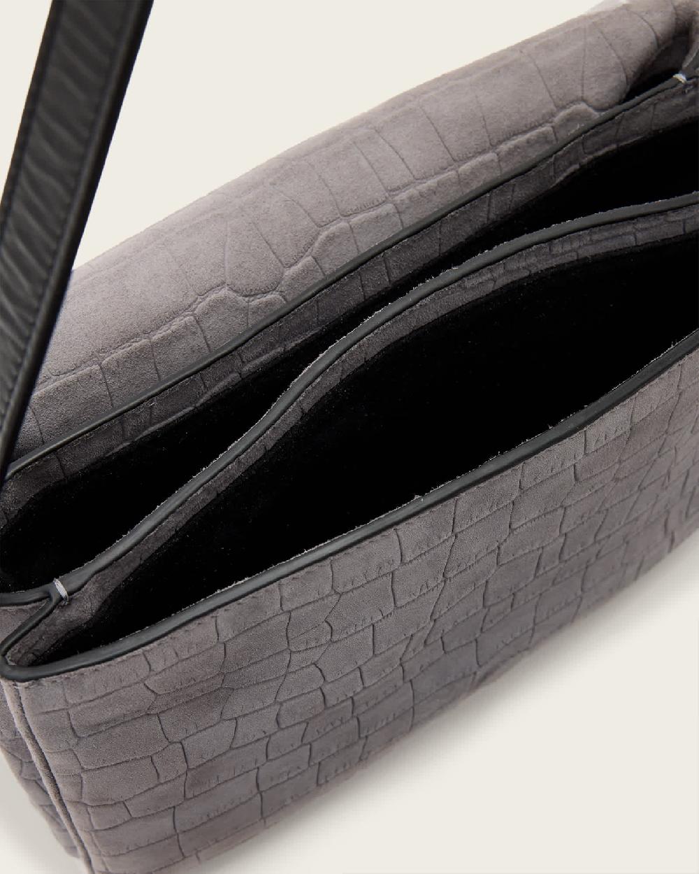 All Saints Ondine Croc-Effect Nubuck Shoulder Bag Slate Blue