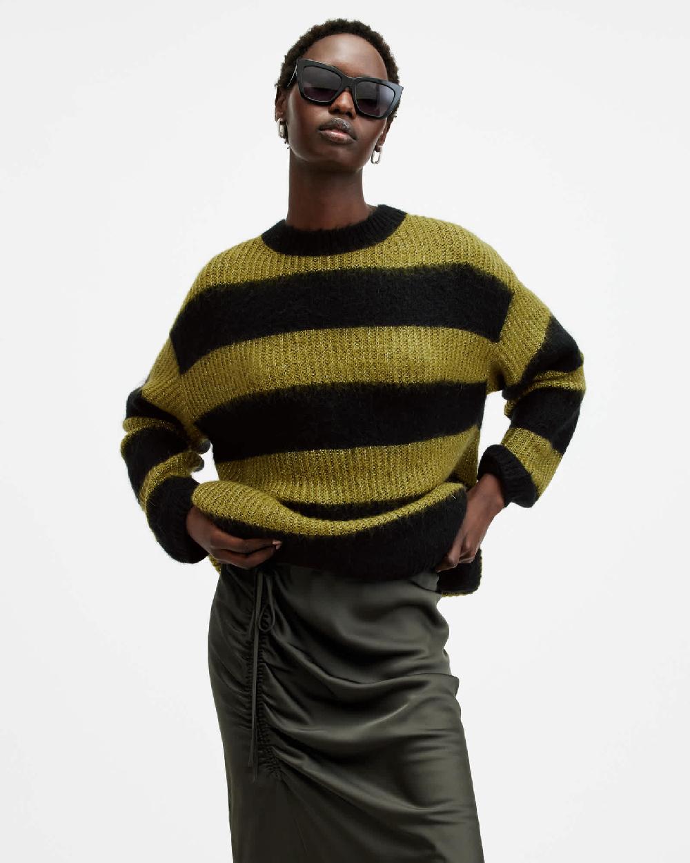 All Saints Onyx Striped Relaxed Fit Sweater Black/Green