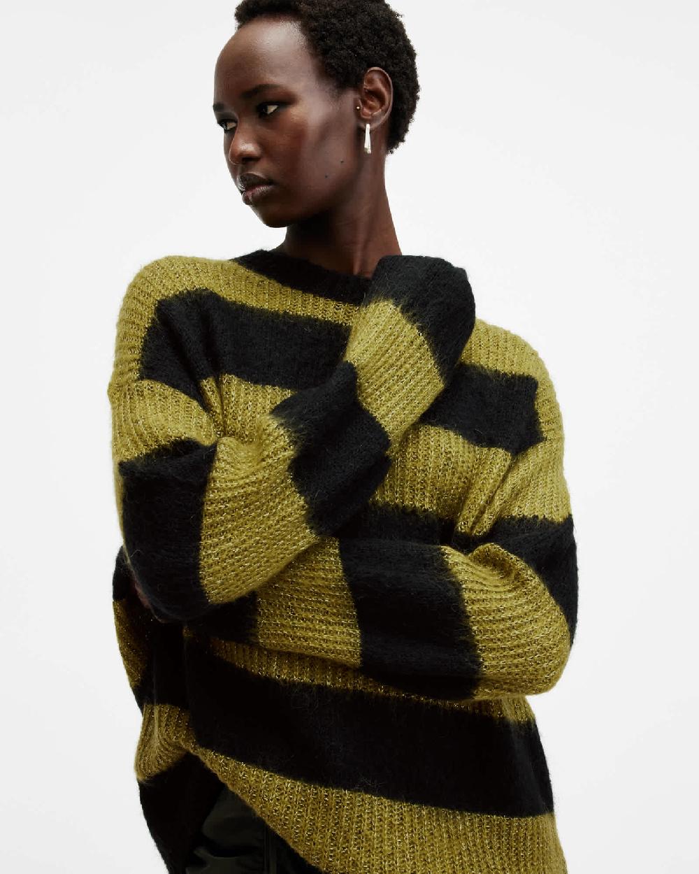 All Saints Onyx Striped Relaxed Fit Sweater Black/Green