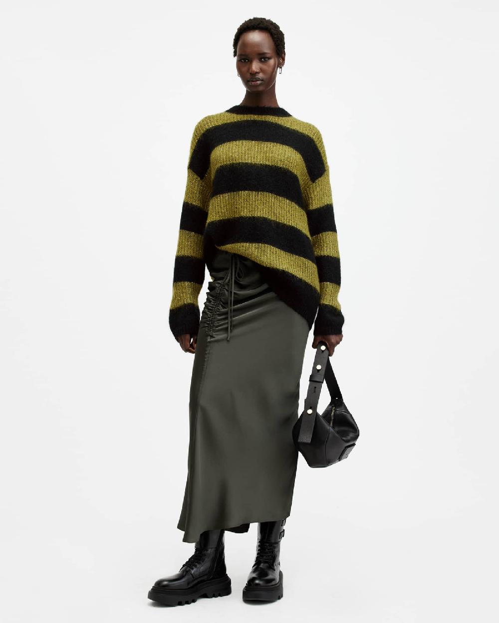 All Saints Onyx Striped Relaxed Fit Sweater Black/Green