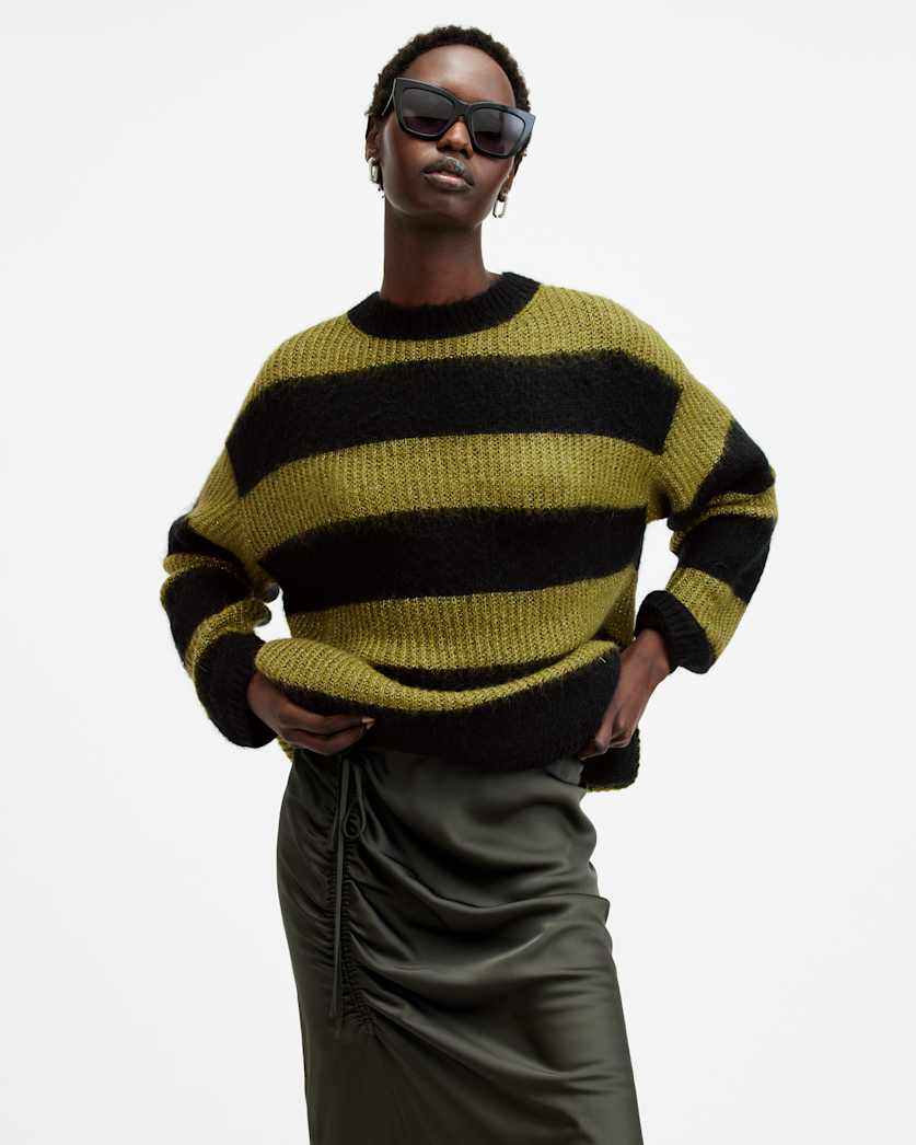 all saints Onyx Striped Relaxed Fit Sweater Black/Green