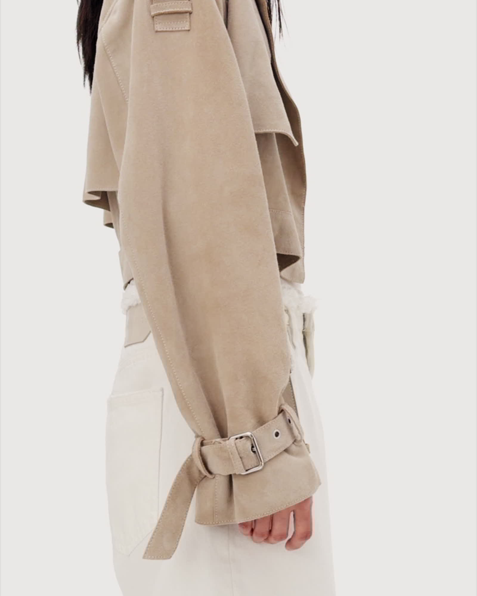 all saints Ophelia Cropped Suede Jacket Silver Birch Grey