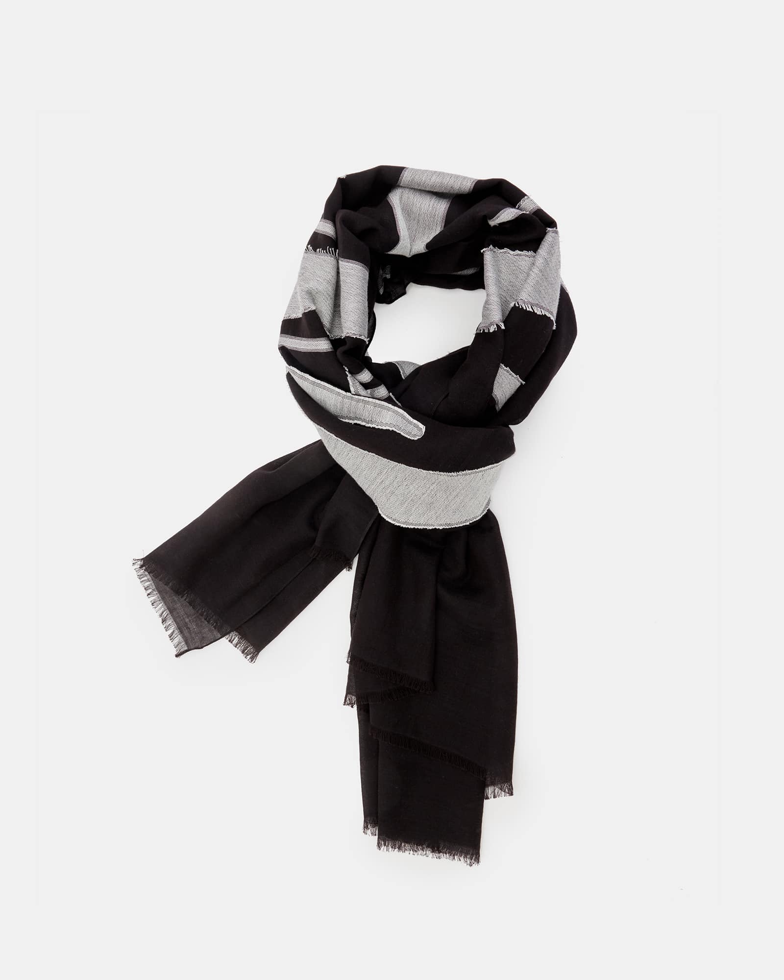 All Saints Oppose Large Oblong Logo Scarf Black/White