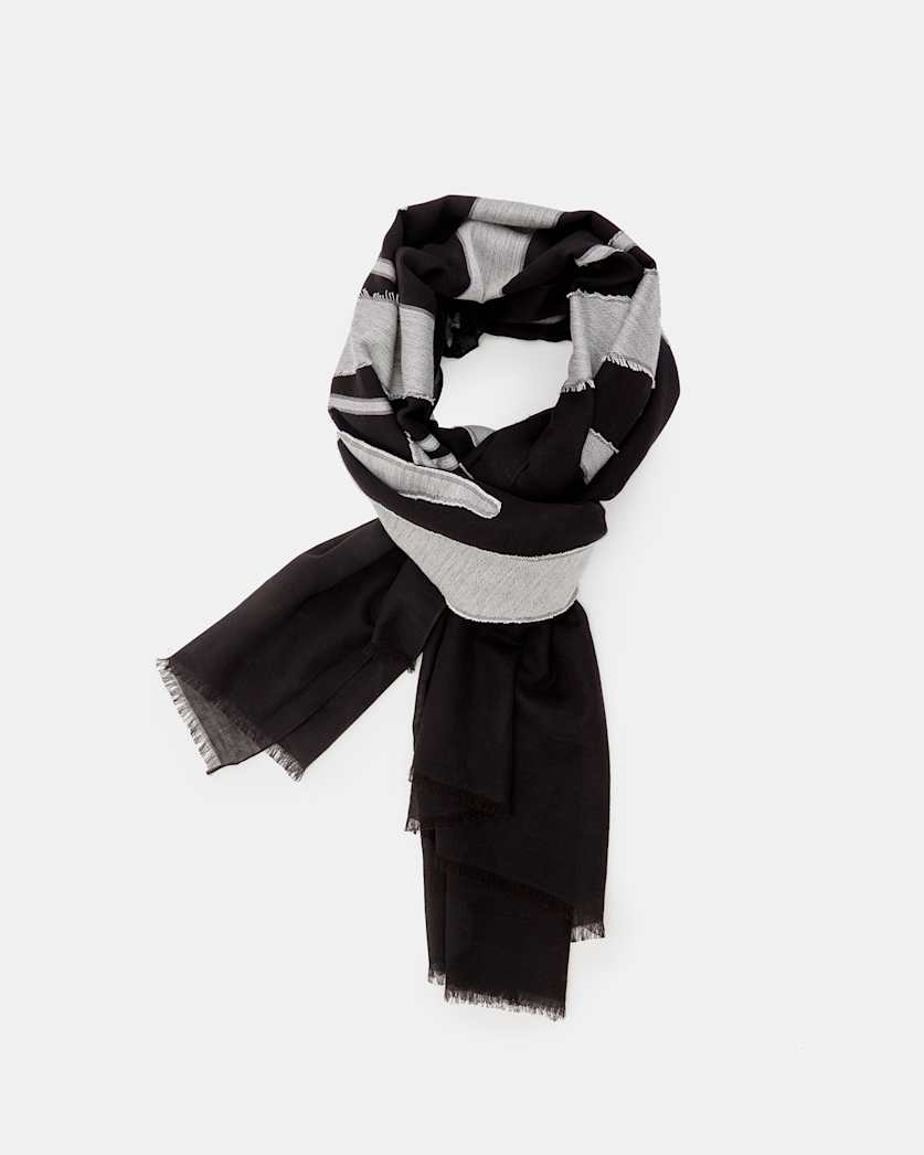 all saints Oppose Large Oblong Logo Scarf Black/White