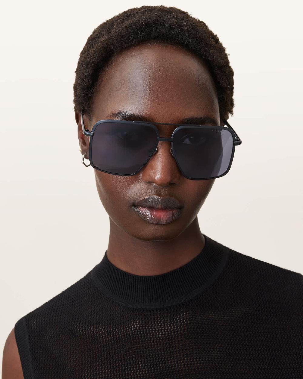 All Saints Orien Square Aviator Sunglasses MATTE BLACK/GREY