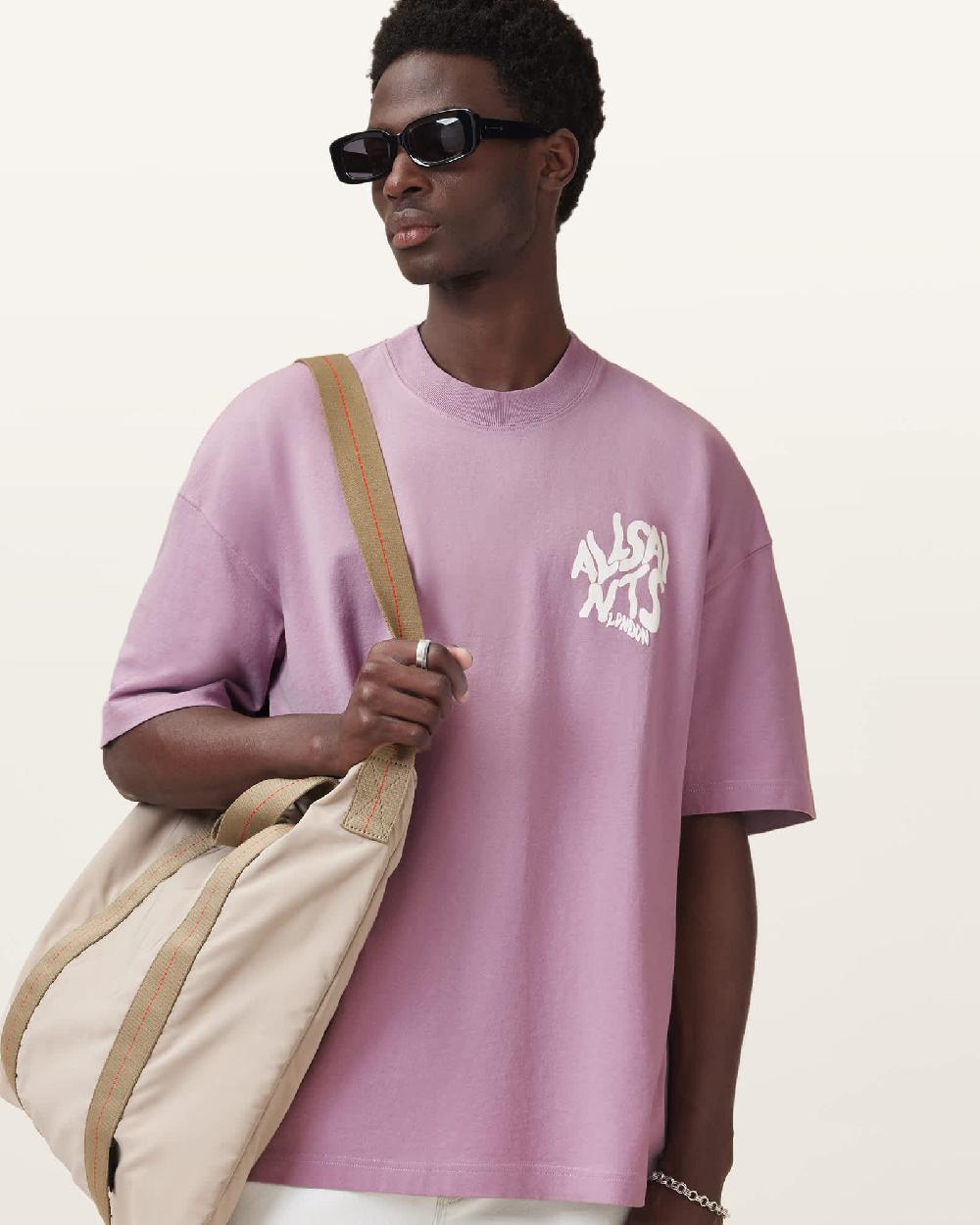 All Saints Orlando Logo Print Oversized T-Shirt Ashed Purple