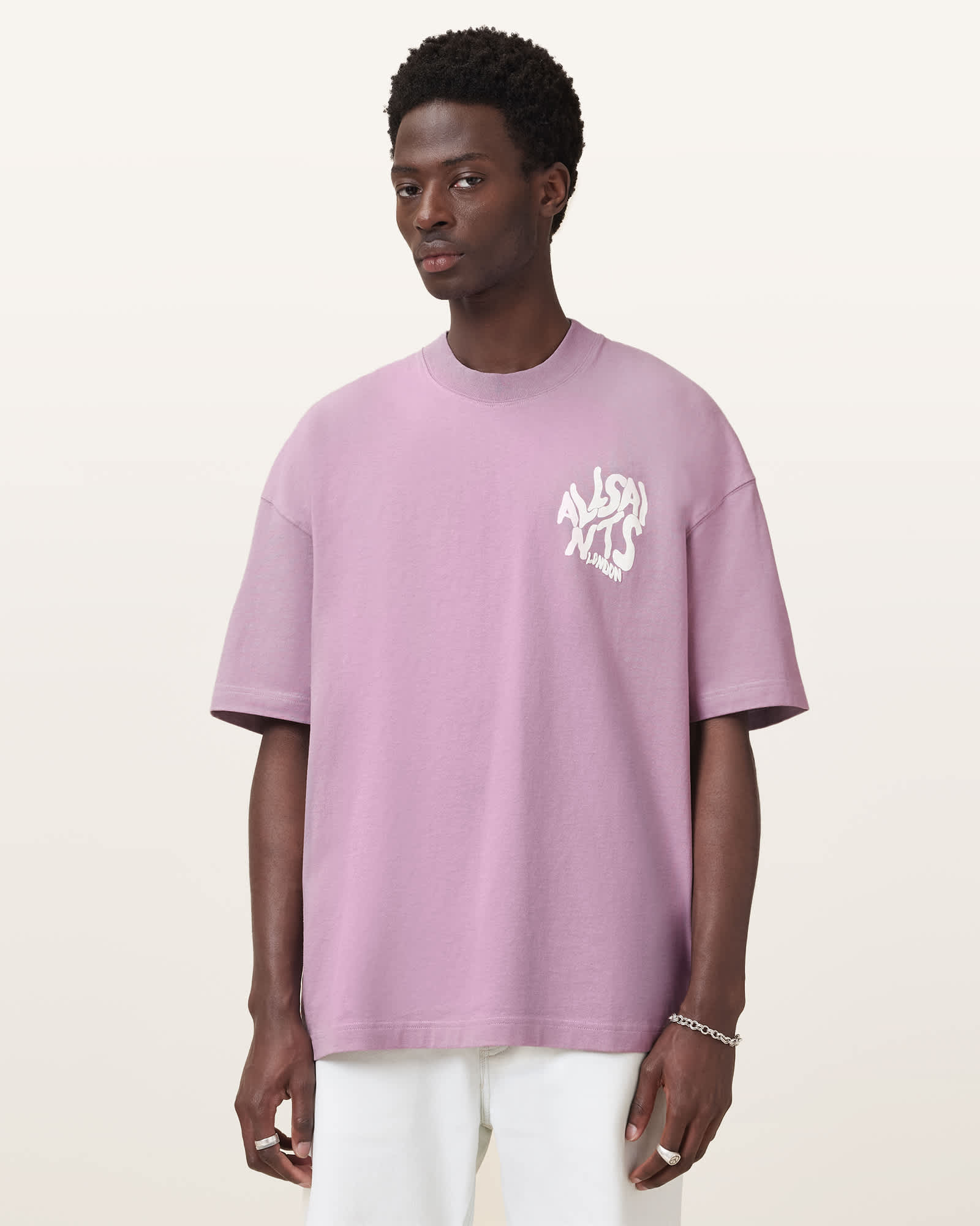 All Saints Orlando Logo Print Oversized T-Shirt Ashed Purple