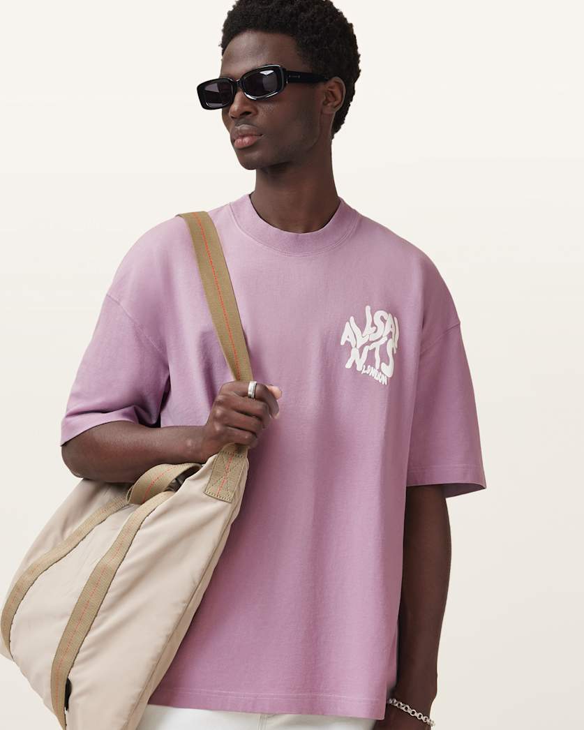 all saints Orlando Logo Print Oversized T-Shirt Ashed Purple