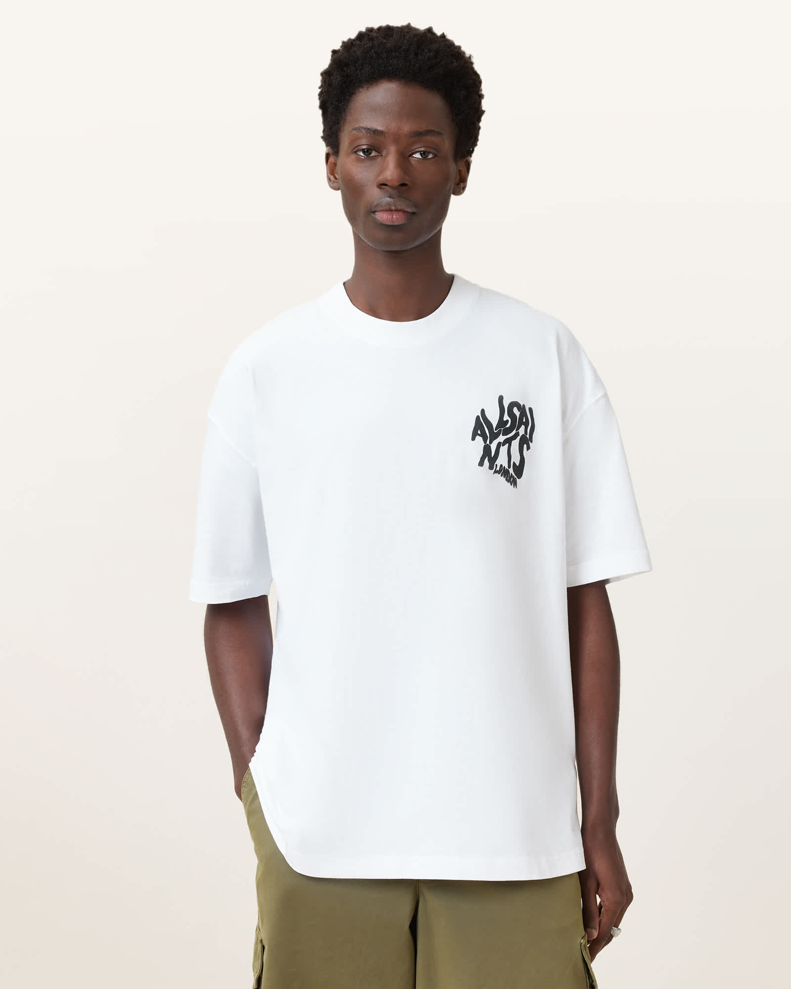 All Saints Orlando Logo Print Oversized T-Shirt Ashen White