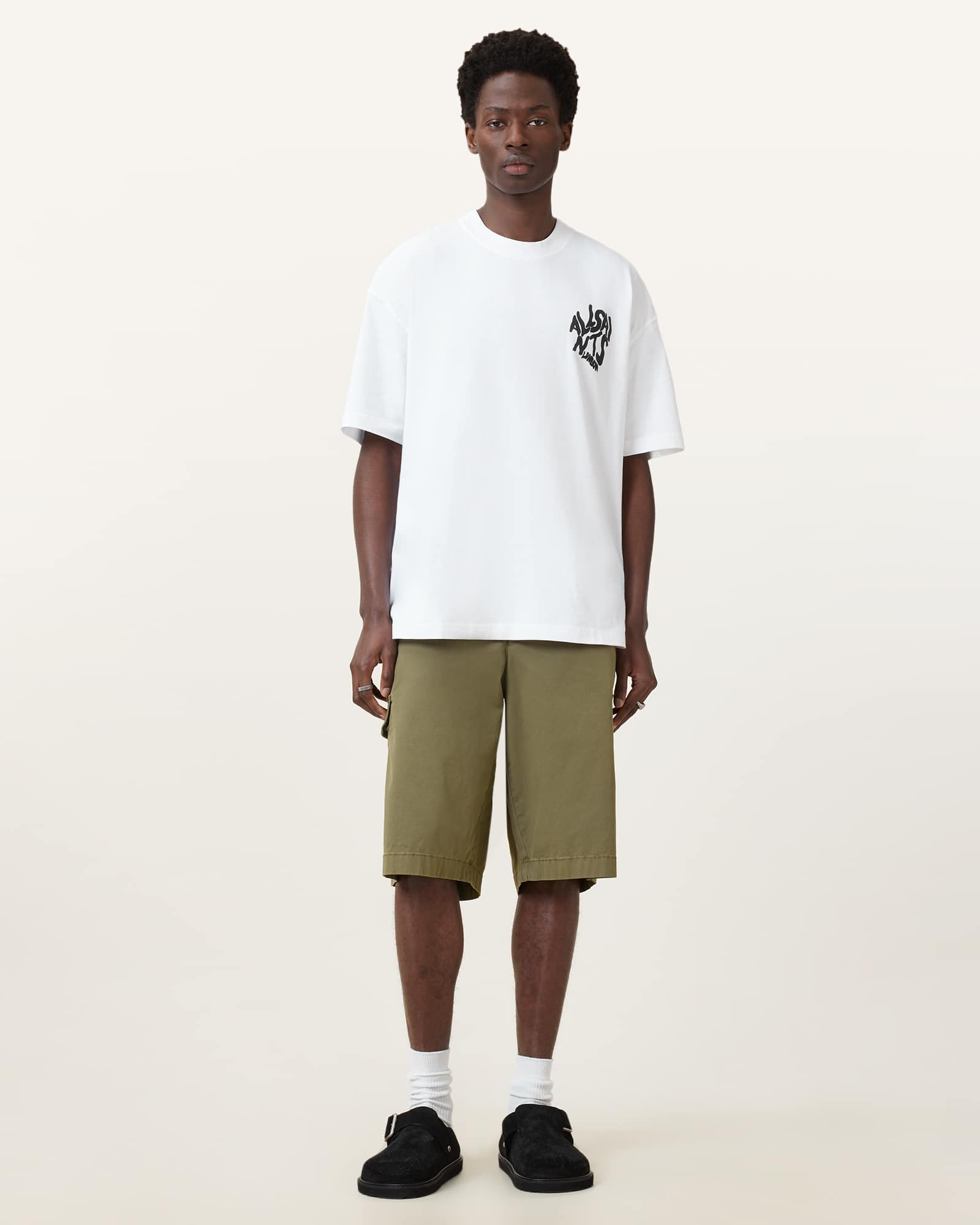 All Saints Orlando Logo Print Oversized T-Shirt Ashen White