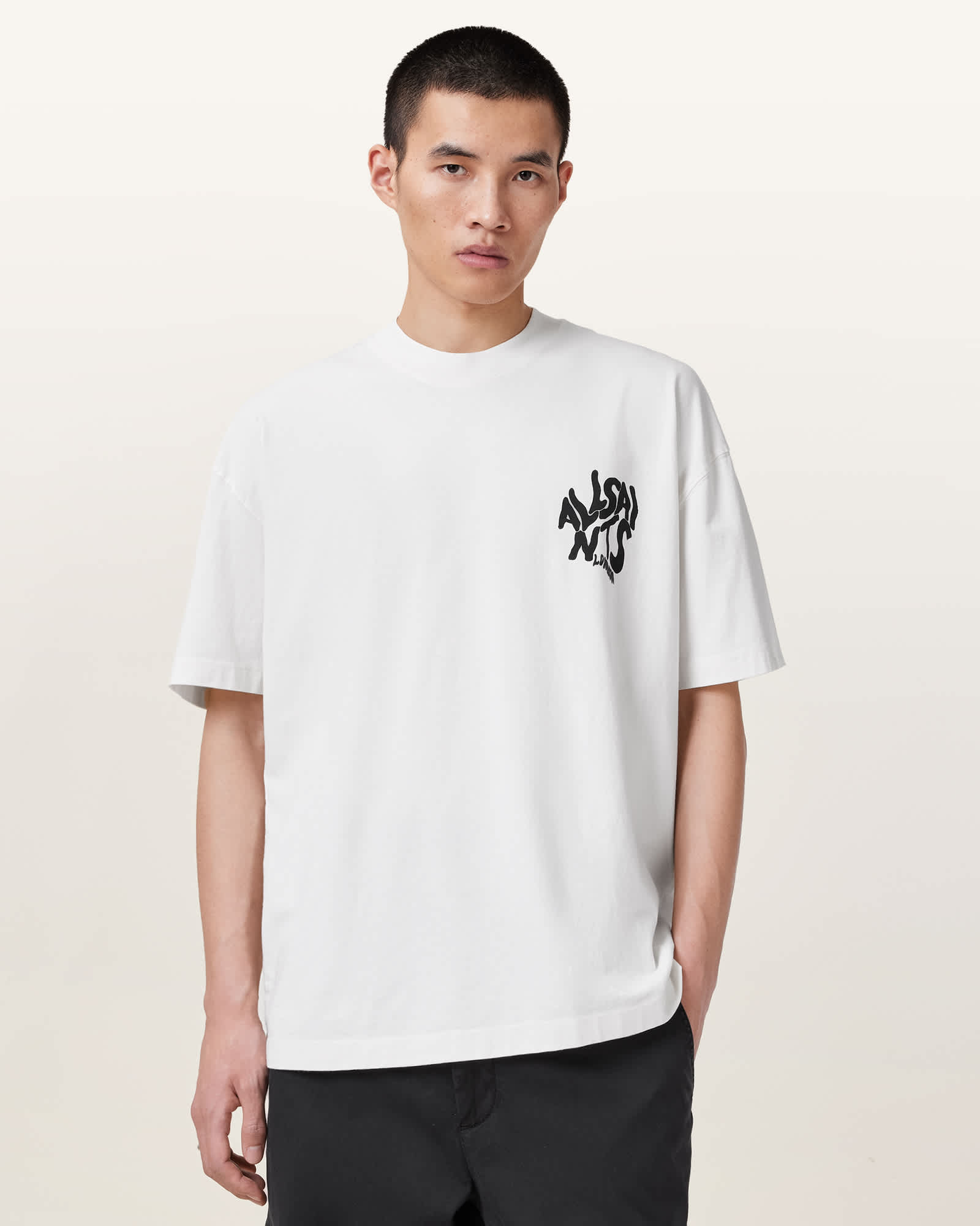 All Saints Orlando Logo Print Oversized T-Shirt Ashen White