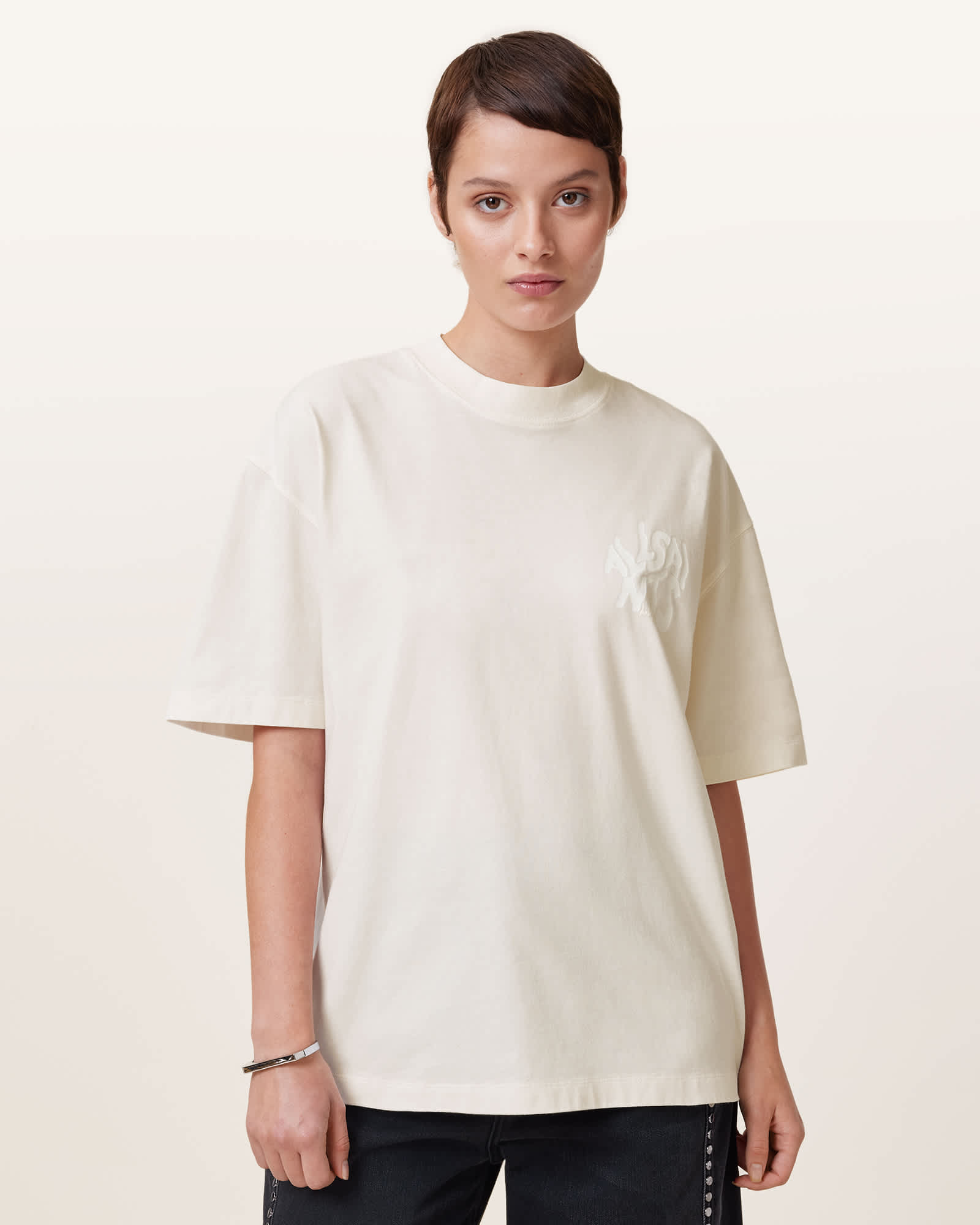 All Saints Orlando Logo Print Oversized T-Shirt Ashen White