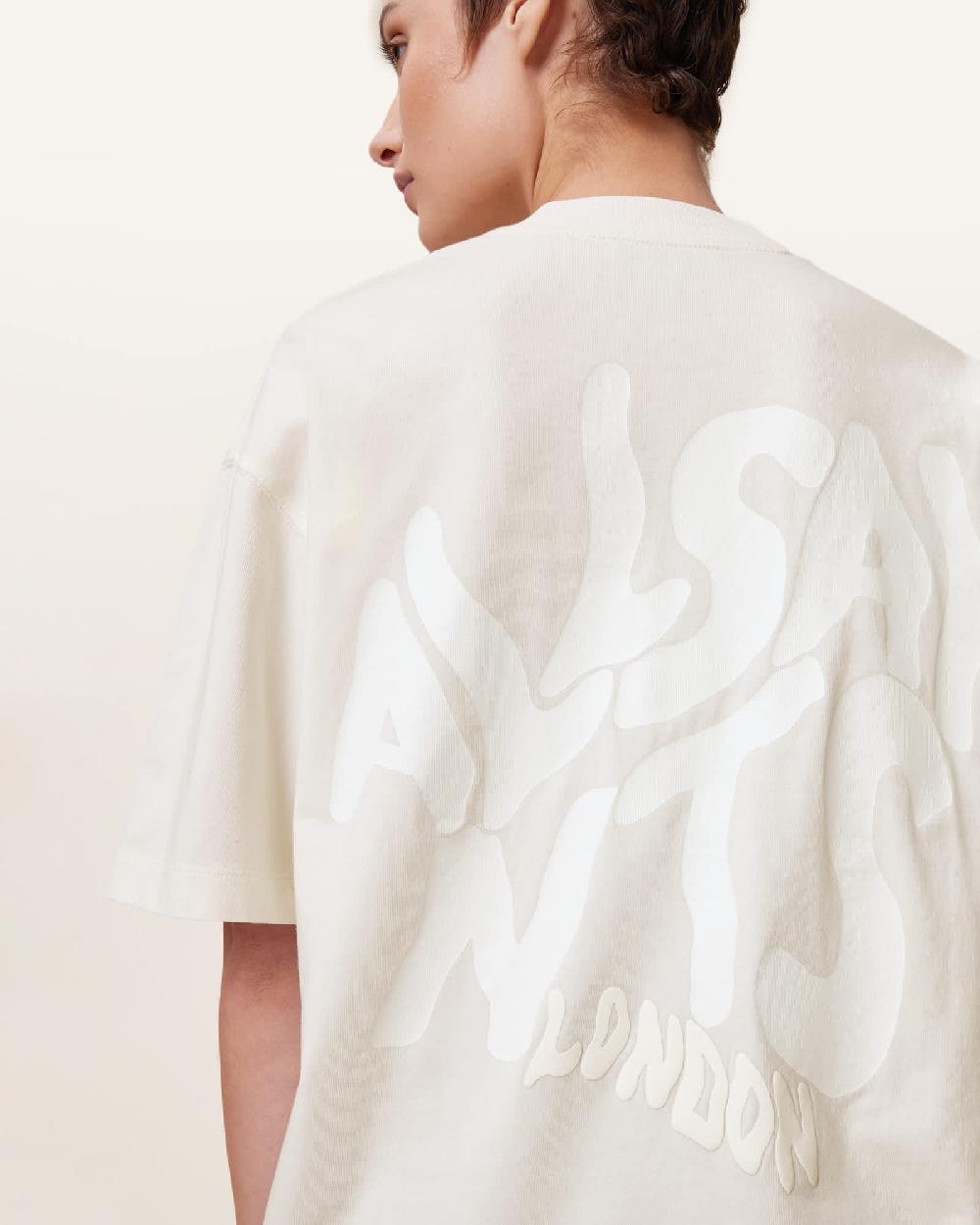 All Saints Orlando Logo Print Oversized T-Shirt Ashen White