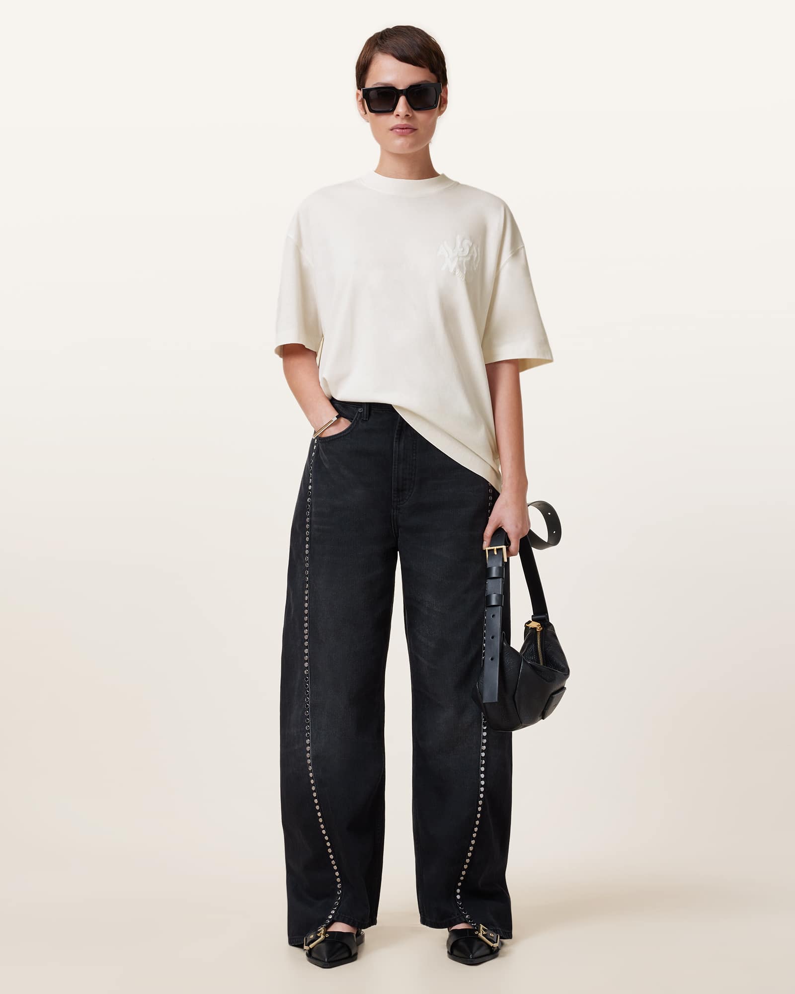 All Saints Orlando Logo Print Oversized T-Shirt Ashen White