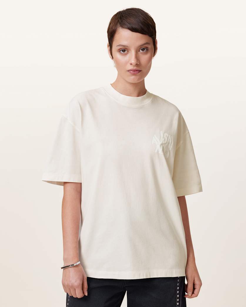 all saints Orlando Logo Print Oversized T-Shirt Ashen White