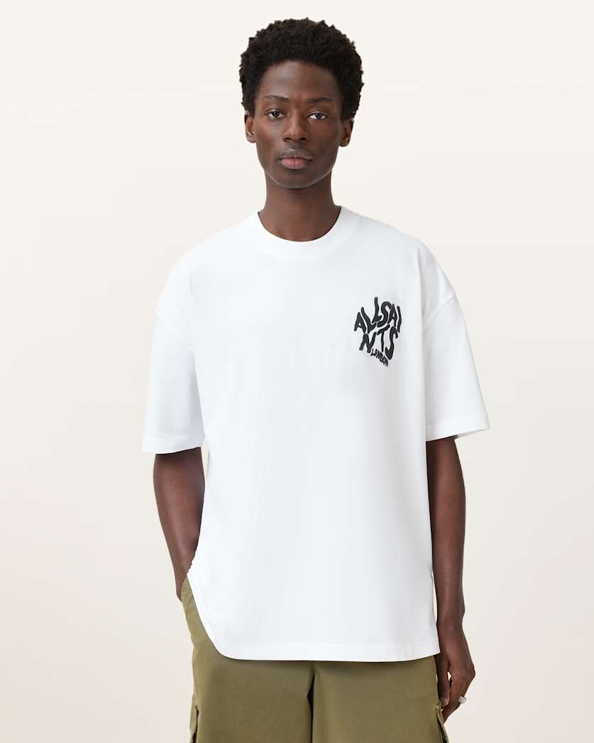 all saints Orlando Logo Print Oversized T-Shirt Ashen White