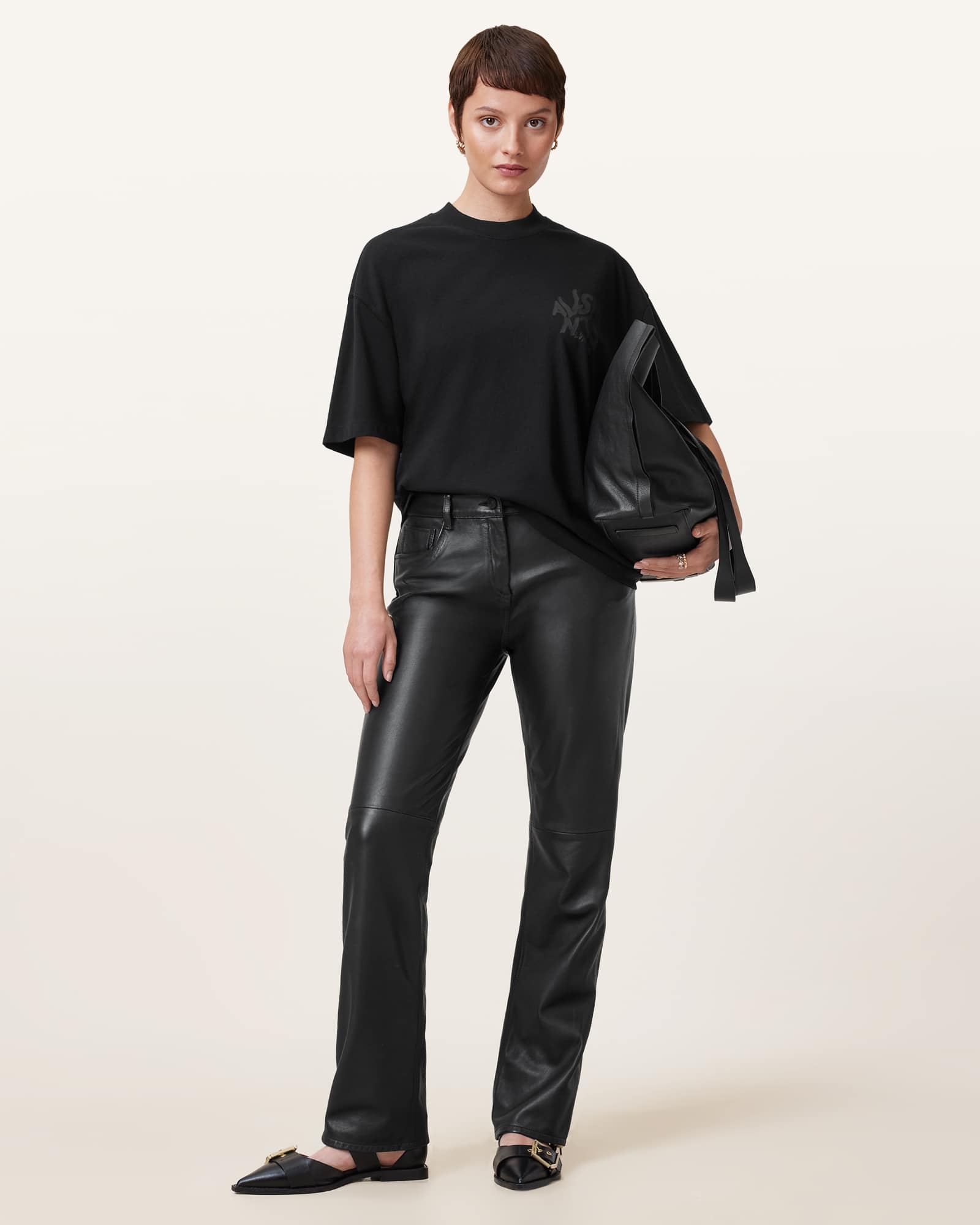 All Saints Orlando Logo Print Oversized T-Shirt Black