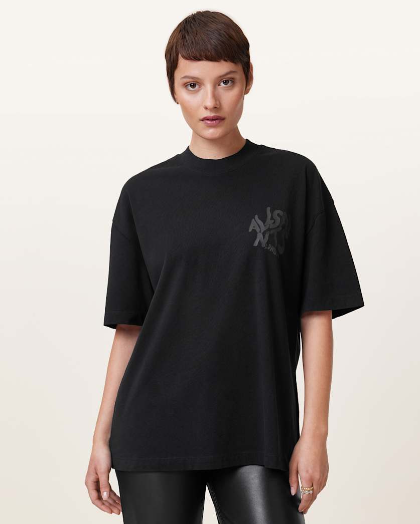 all saints Orlando Logo Print Oversized T-Shirt Black