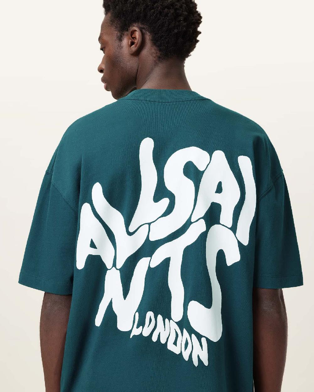 All Saints Orlando Logo Print Oversized T-Shirt Cove Blue