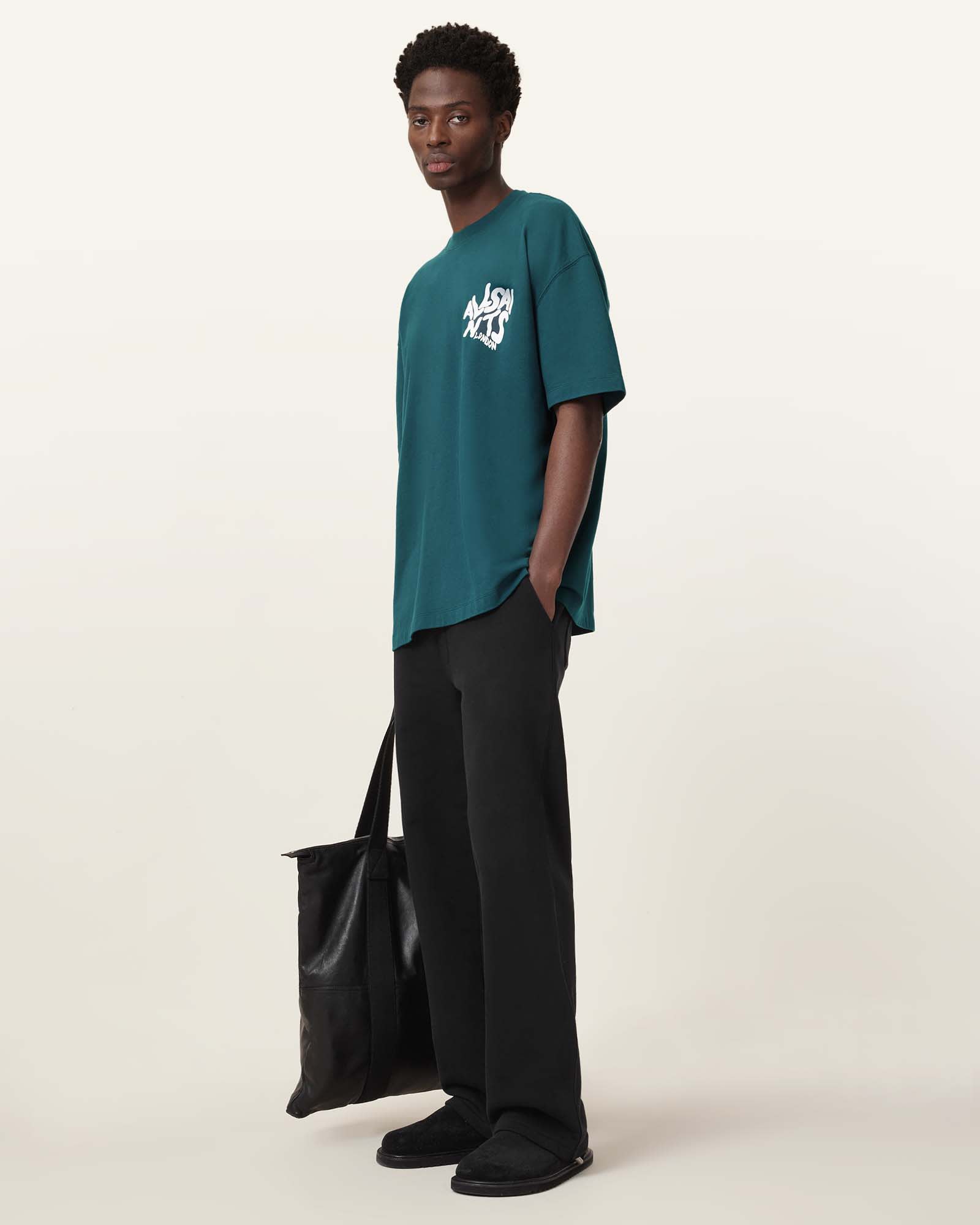 All Saints Orlando Logo Print Oversized T-Shirt Cove Blue