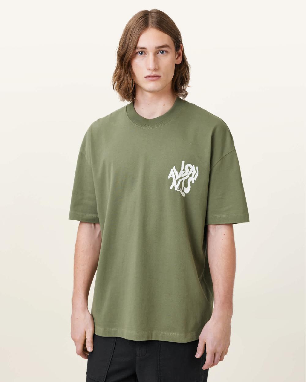 All Saints Orlando Logo Print Oversized T-Shirt Eden Green
