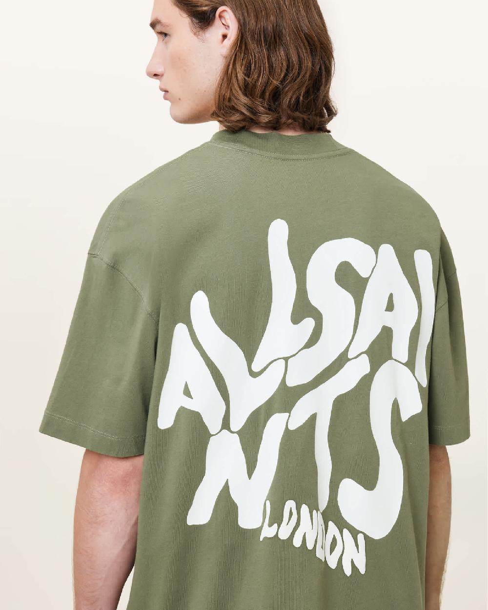 All Saints Orlando Logo Print Oversized T-Shirt Eden Green