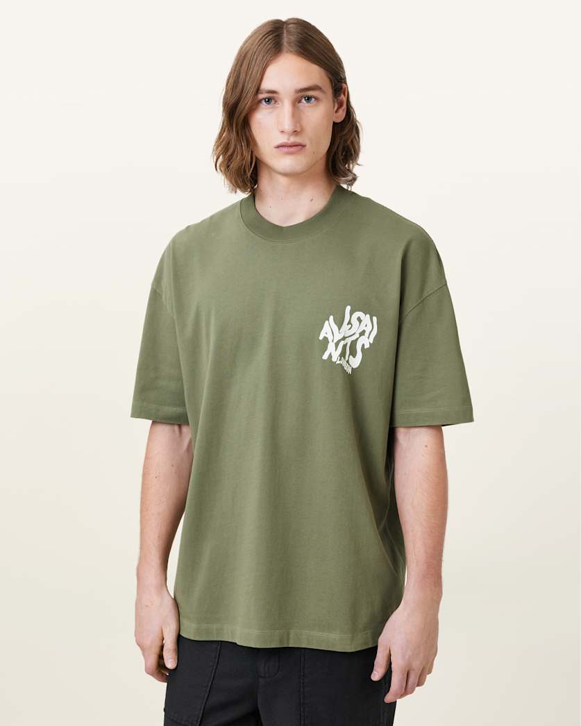 all saints Orlando Logo Print Oversized T-Shirt Eden Green