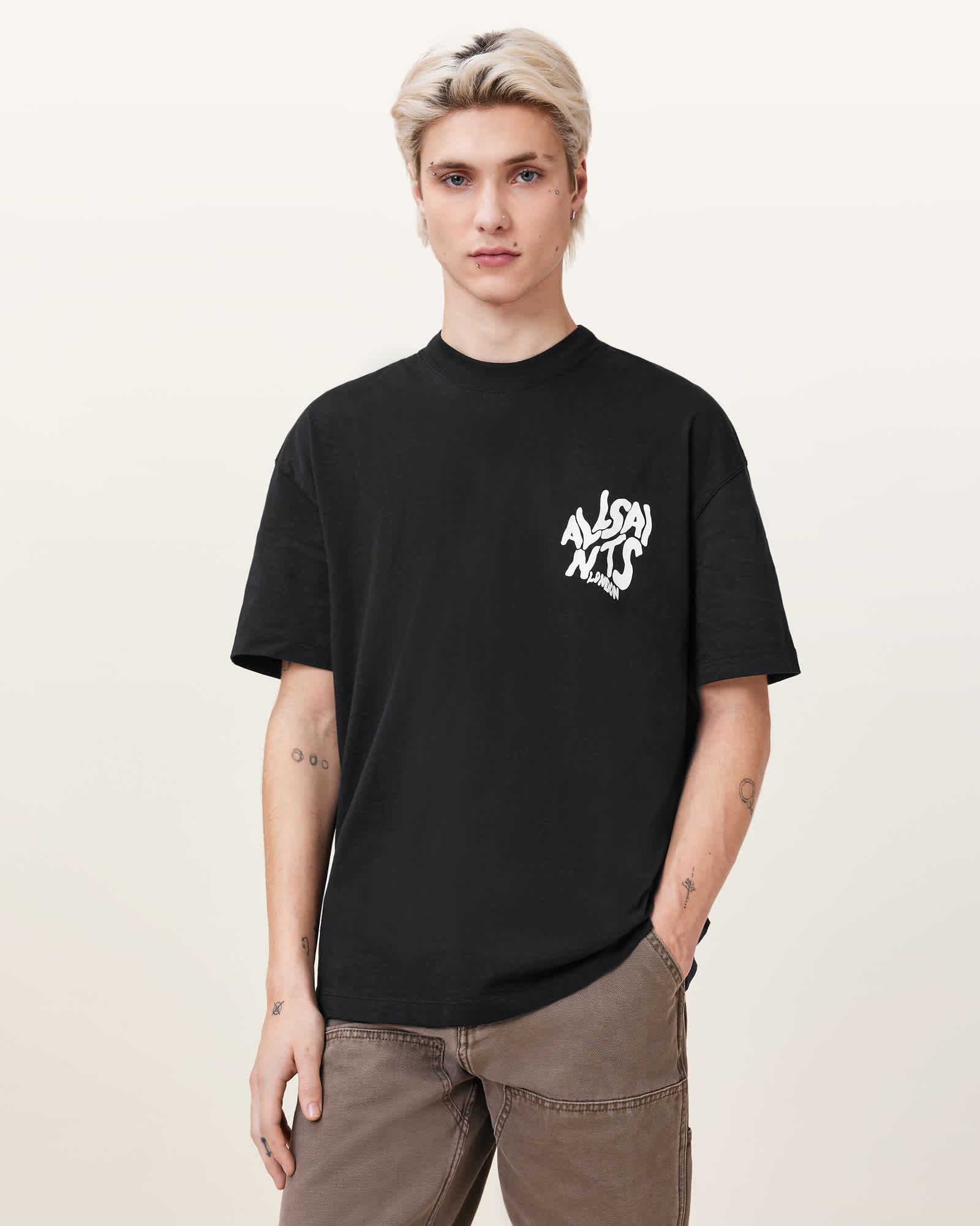 All Saints Orlando Logo Print Oversized T-Shirt Jet Black