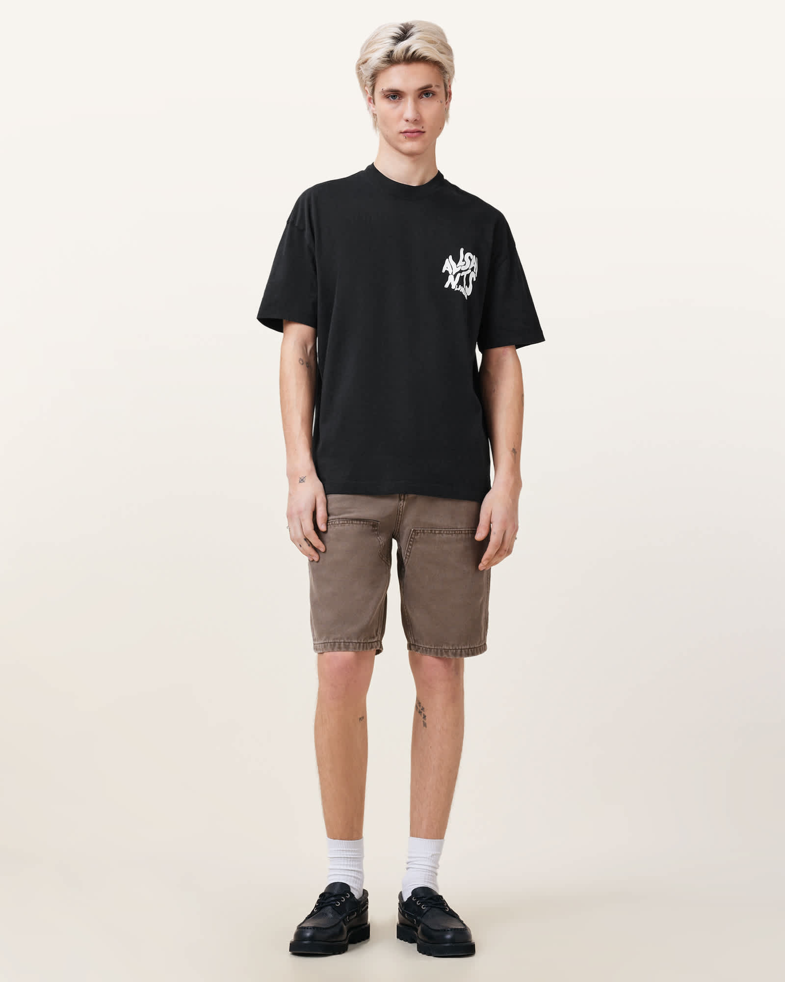 All Saints Orlando Logo Print Oversized T-Shirt Jet Black