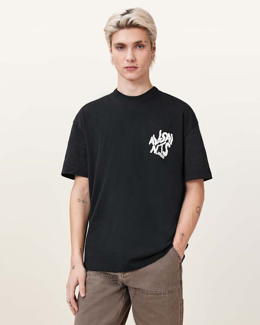 All Saints Orlando Logo Print Oversized T-Shirt Jet Black