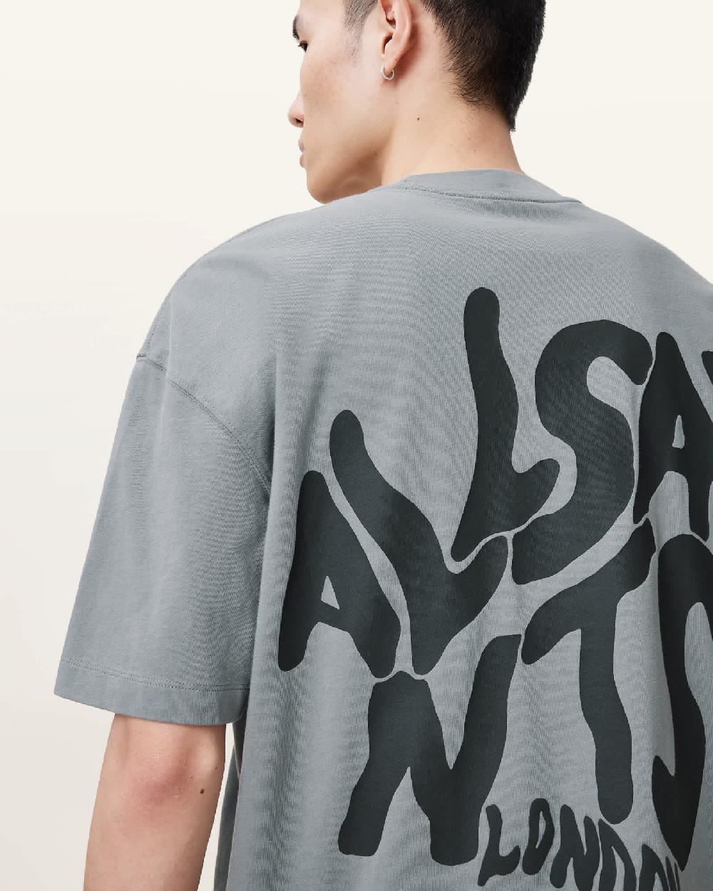 All Saints Orlando Logo Print Oversized T-Shirt Metallic Grey