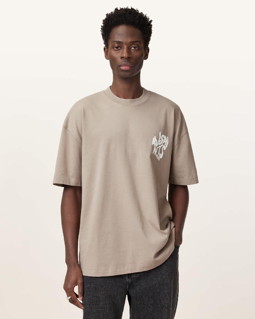 All Saints Orlando Logo Print Oversized T-Shirt Stone Taupe
