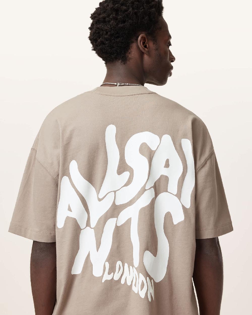 All Saints Orlando Logo Print Oversized T-Shirt Stone Taupe