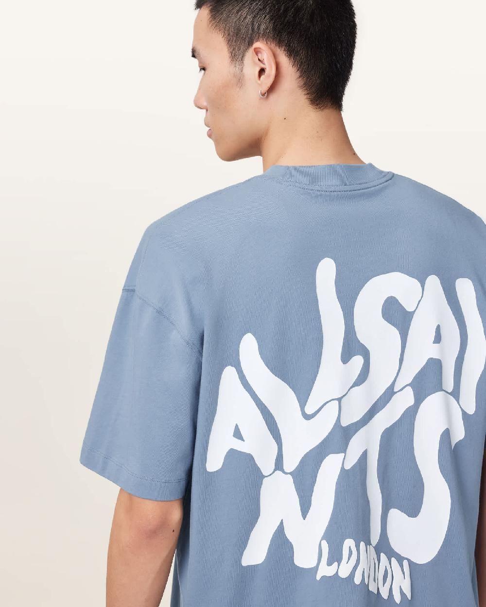 All Saints Orlando Logo Print Oversized T-Shirt Stonewash Blue