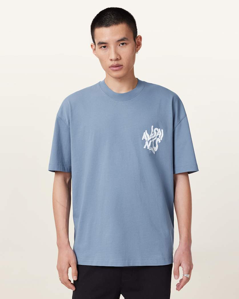 all saints Orlando Logo Print Oversized T-Shirt Stonewash Blue