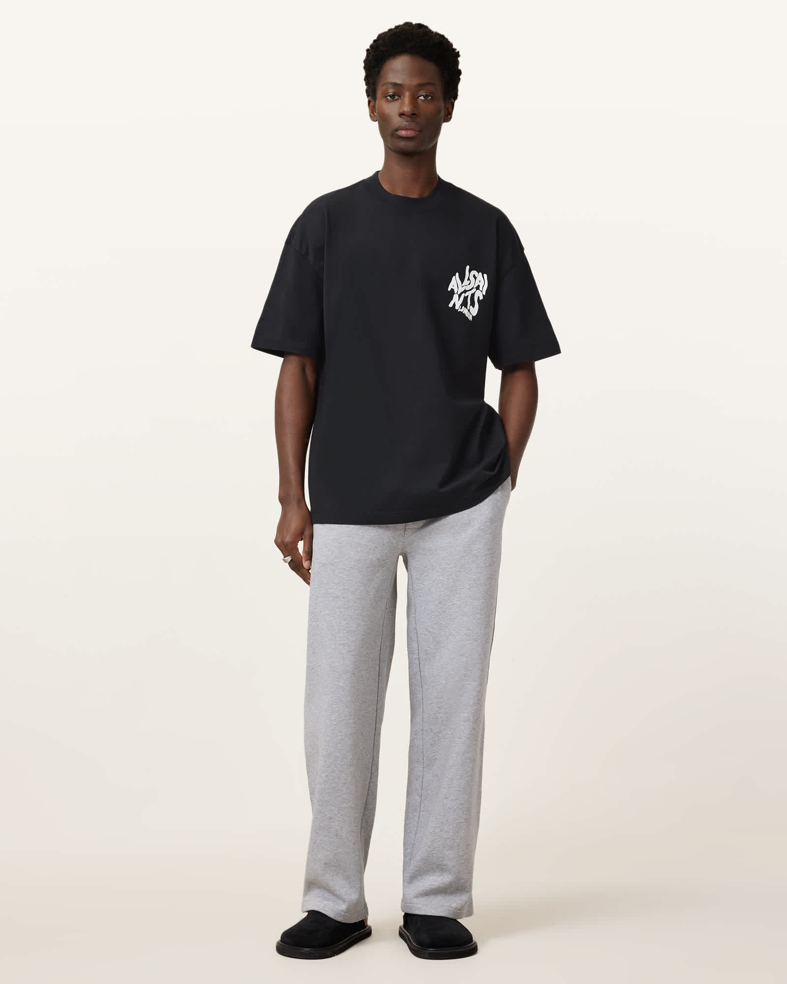 All Saints Orlando Logo Print Oversized T-Shirt Washed Black