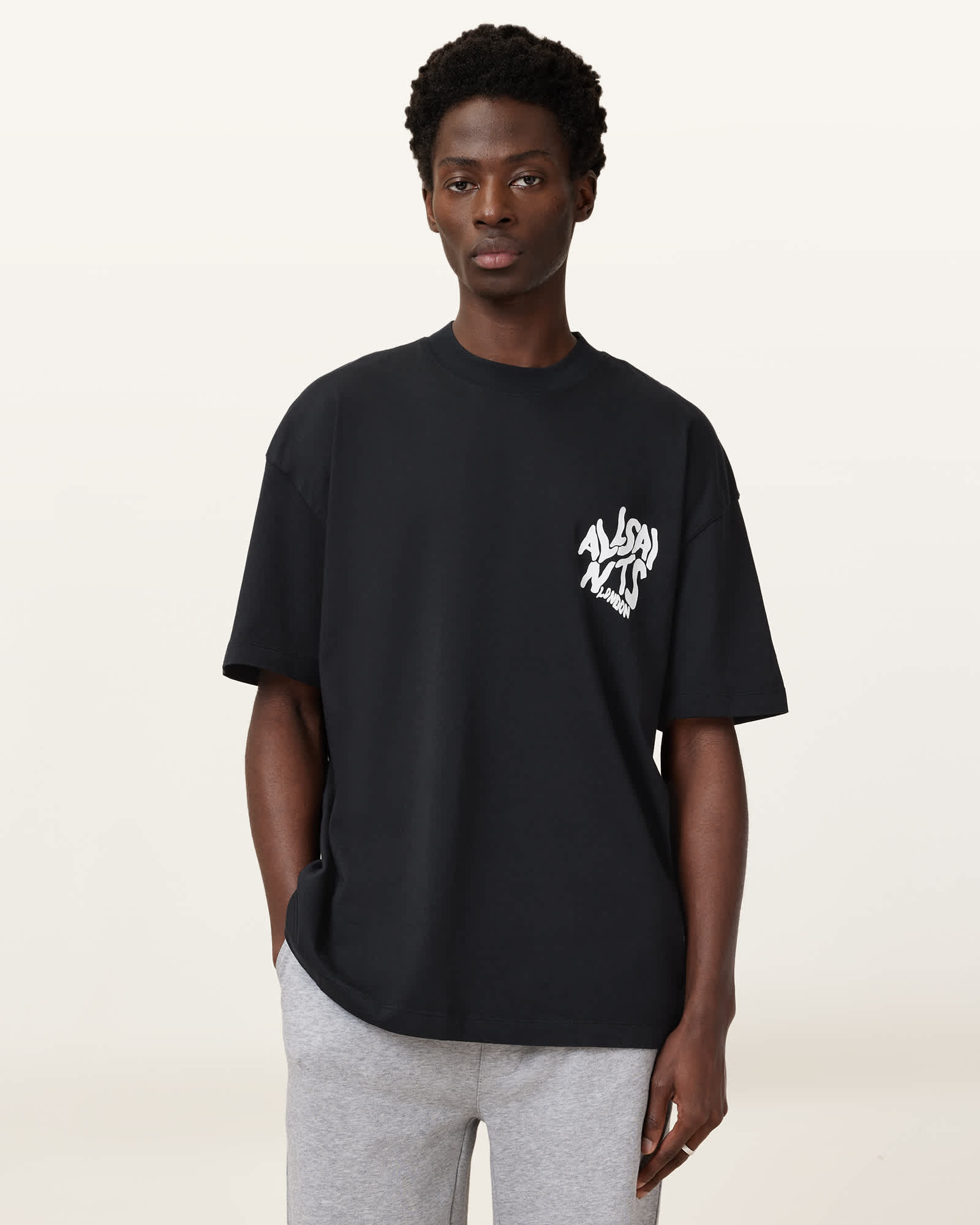 All Saints Orlando Logo Print Oversized T-Shirt Washed Black