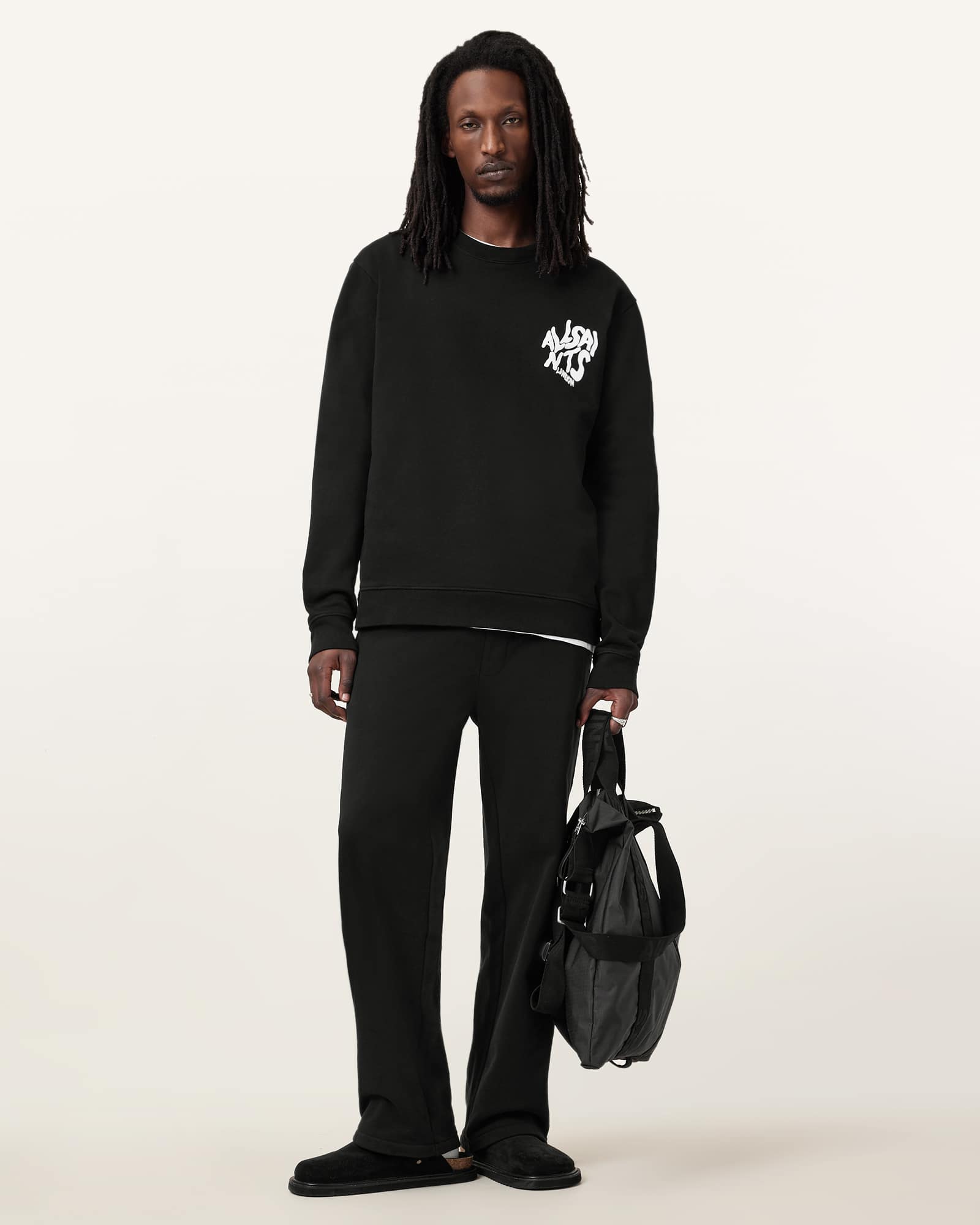 All Saints Orlando Oversized Crew Neck Sweatshirt Jet Black