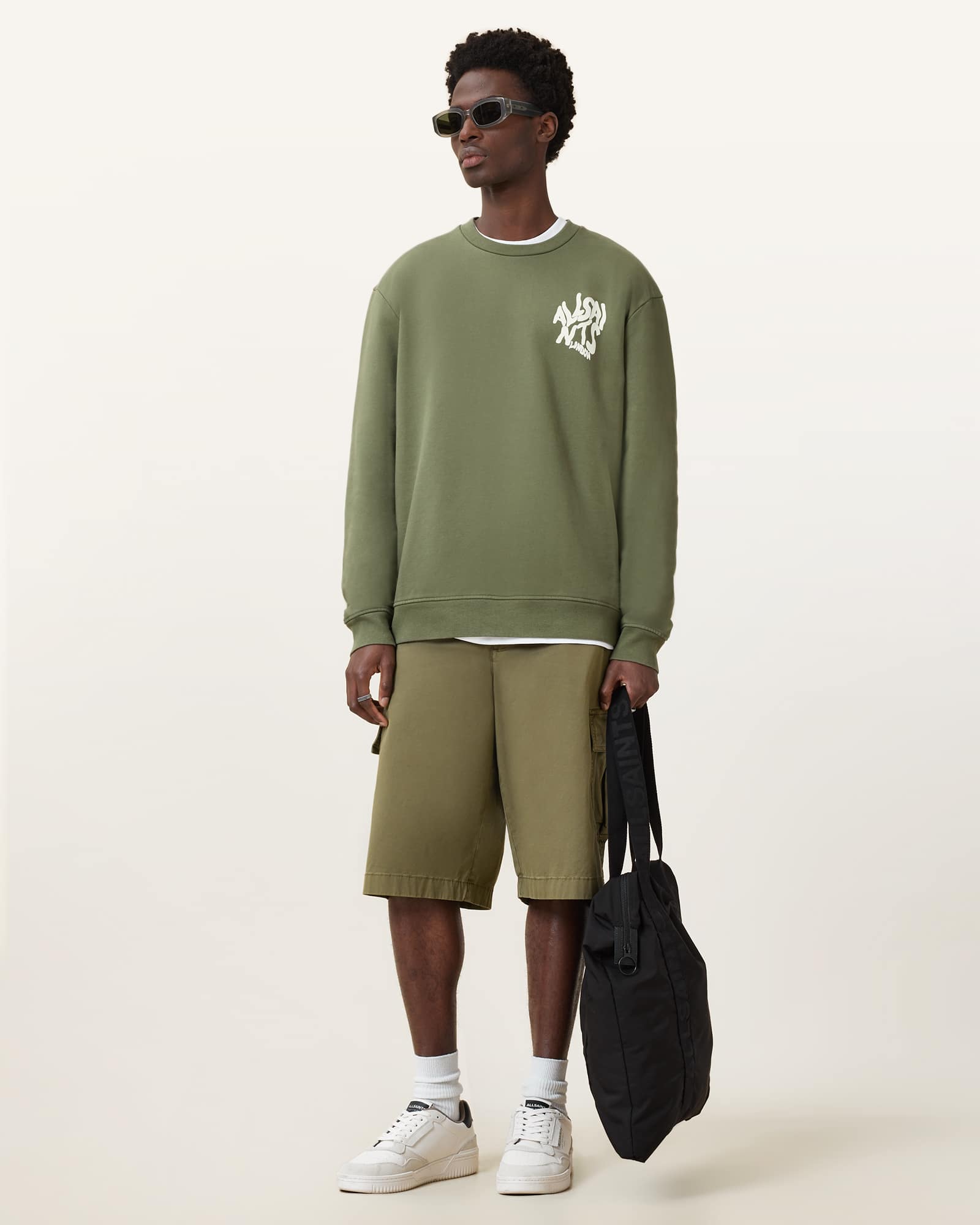 All Saints Orlando Relaxed Crew Neck Sweatshirt Eden Green